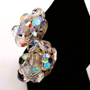 Vintage Aurora Borealis Beaded Crystal  Faceted Clip On Earrings